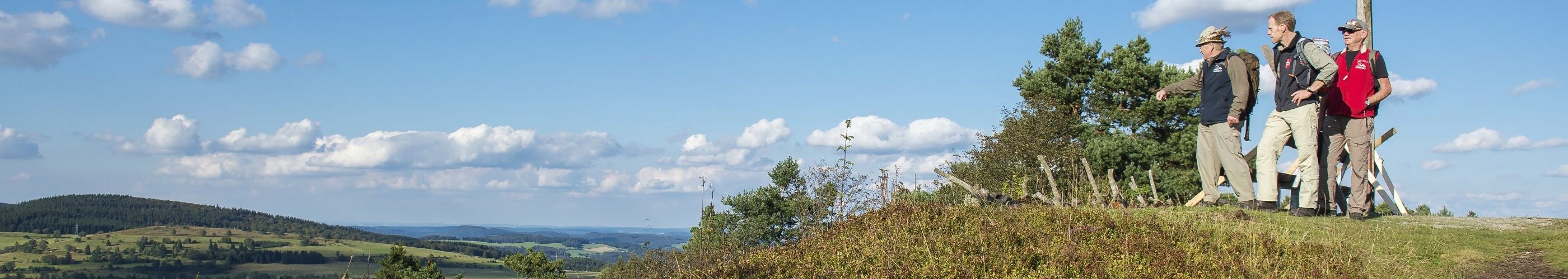 Wandergruppe am Uplandsteig mit Fernsicht