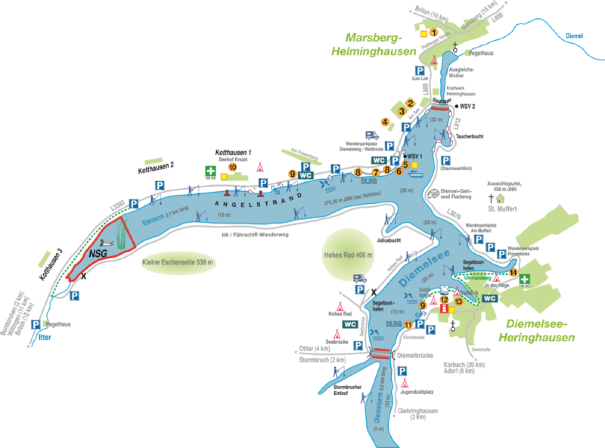 Overzichtskaart vissen aan de Diemelsee groot