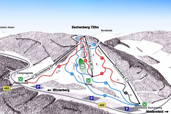 Pistekaart Eschberglifte Niedersfeld/Winterberg